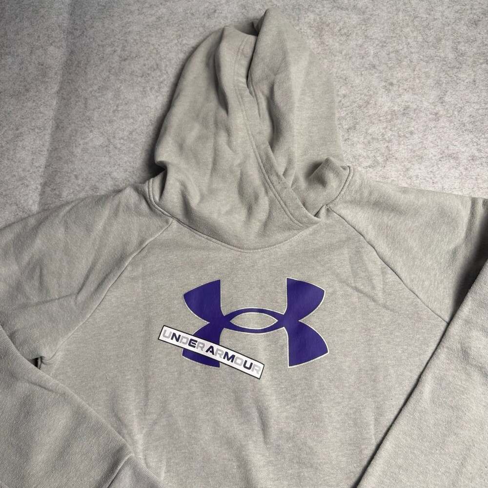 Under Armour Hoodie Size YLG Gray Purple Logo